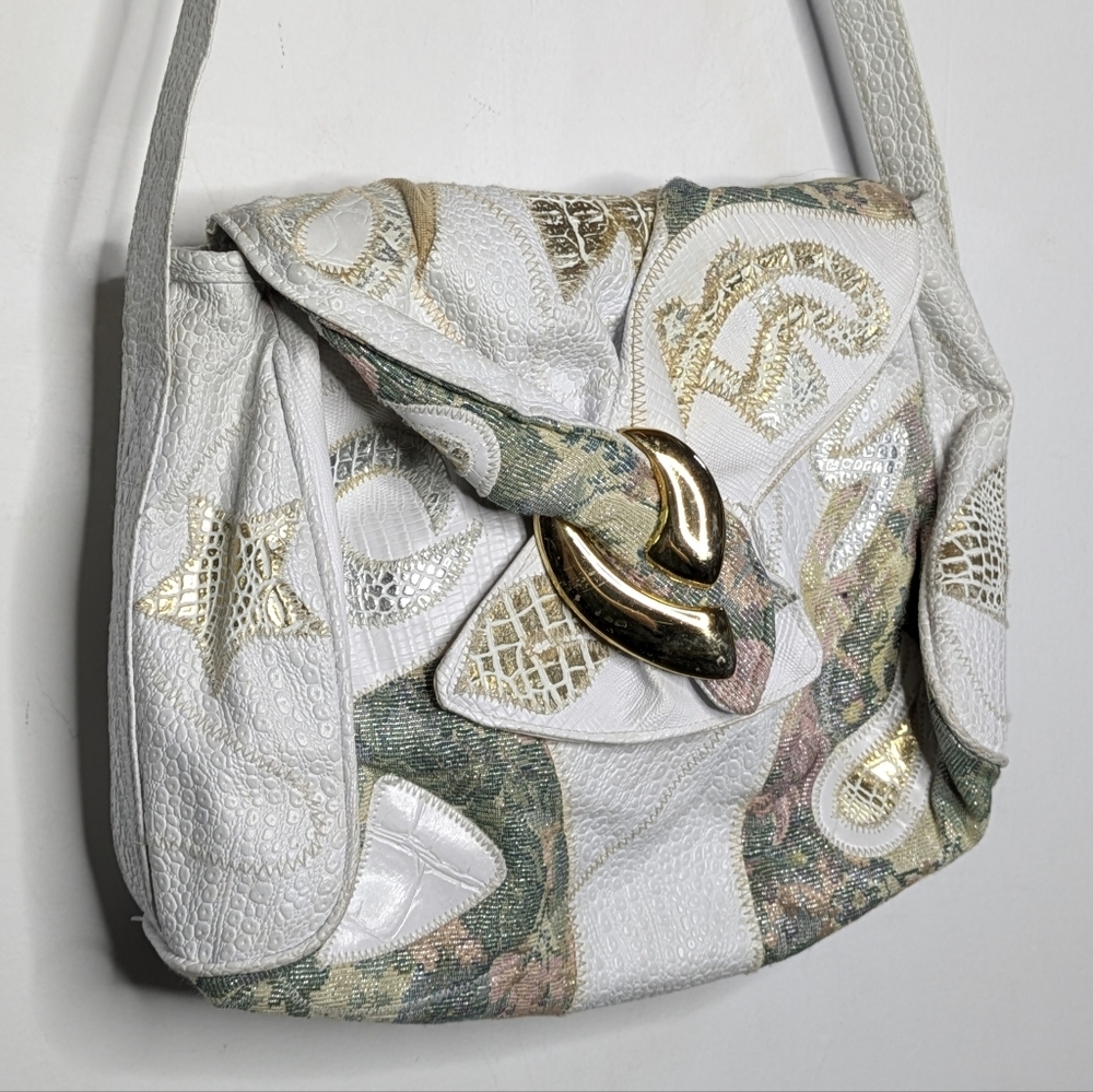 Vintage Pacific Express White Green Gold Abstract Purse